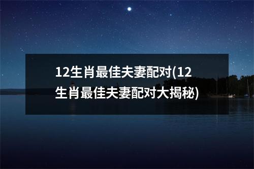 12生肖佳夫妻配对(12生肖佳夫妻配对大揭秘)