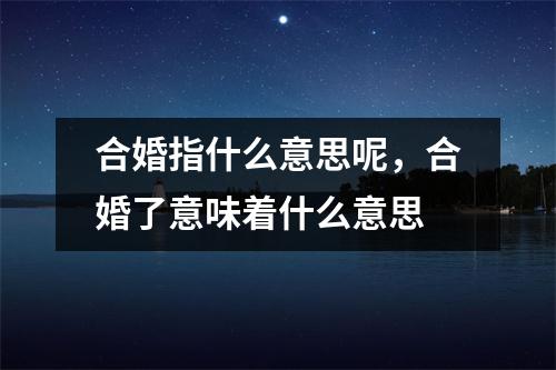 合婚指什么意思呢，合婚了意味着什么意思