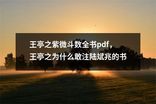 王亭之紫微斗数全书pdf，王亭之为什么敢注陆斌兆的书