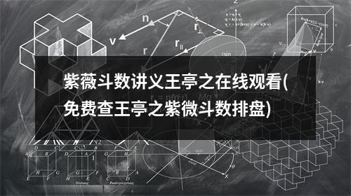 紫薇斗数讲义王亭之在线观看(免费查王亭之紫微斗数排盘)